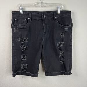 Aeropostale Black Distressed Denim Shorts Men's 36x10 Mid Rise Cuffed Stretch